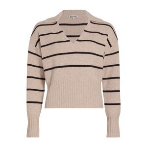 NEW Reformation Beckie Cashmere Collared Sweater Barley with Black Stripe Small